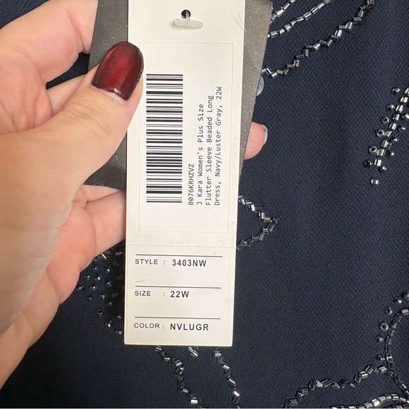 NEW J Kara Navy Silver Beaded Long Dress Mother of the Bride Gown Size 22W - Picture 6 of 9